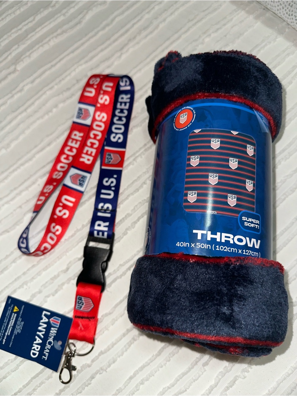 USA Soccer Navy & Red Throw Blanket with USA Soccer Lanyard
